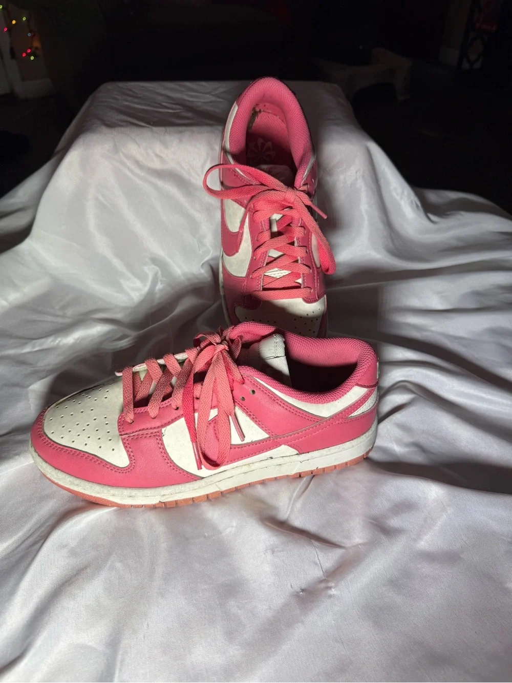 Women’s Nike Dunk Low-Top Athletic Sneakers in Pink and White
